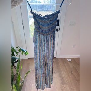 ✨Free People strapless blue & green jumpsuit w/ hint of orange
